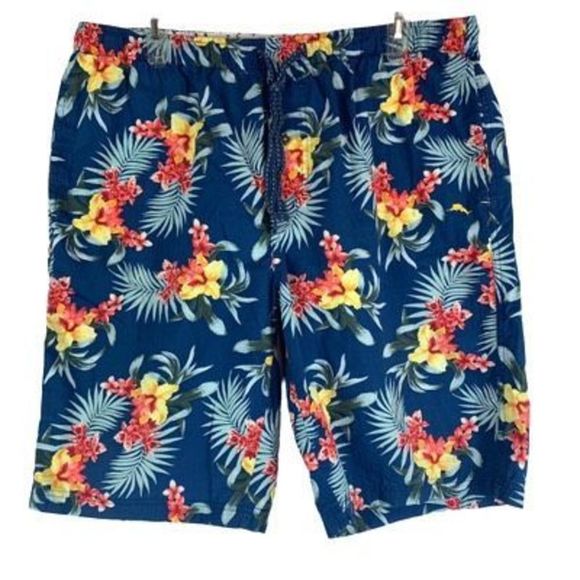 Tommy Bahama Mens Large Blue 100% Cotton Flower Design Drawstring Shorts - Picture 1 of 12